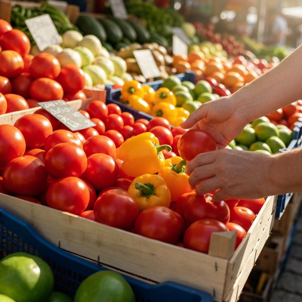 Biranje svježe povrće na tradicijskoj pazar gradskoj tržnici